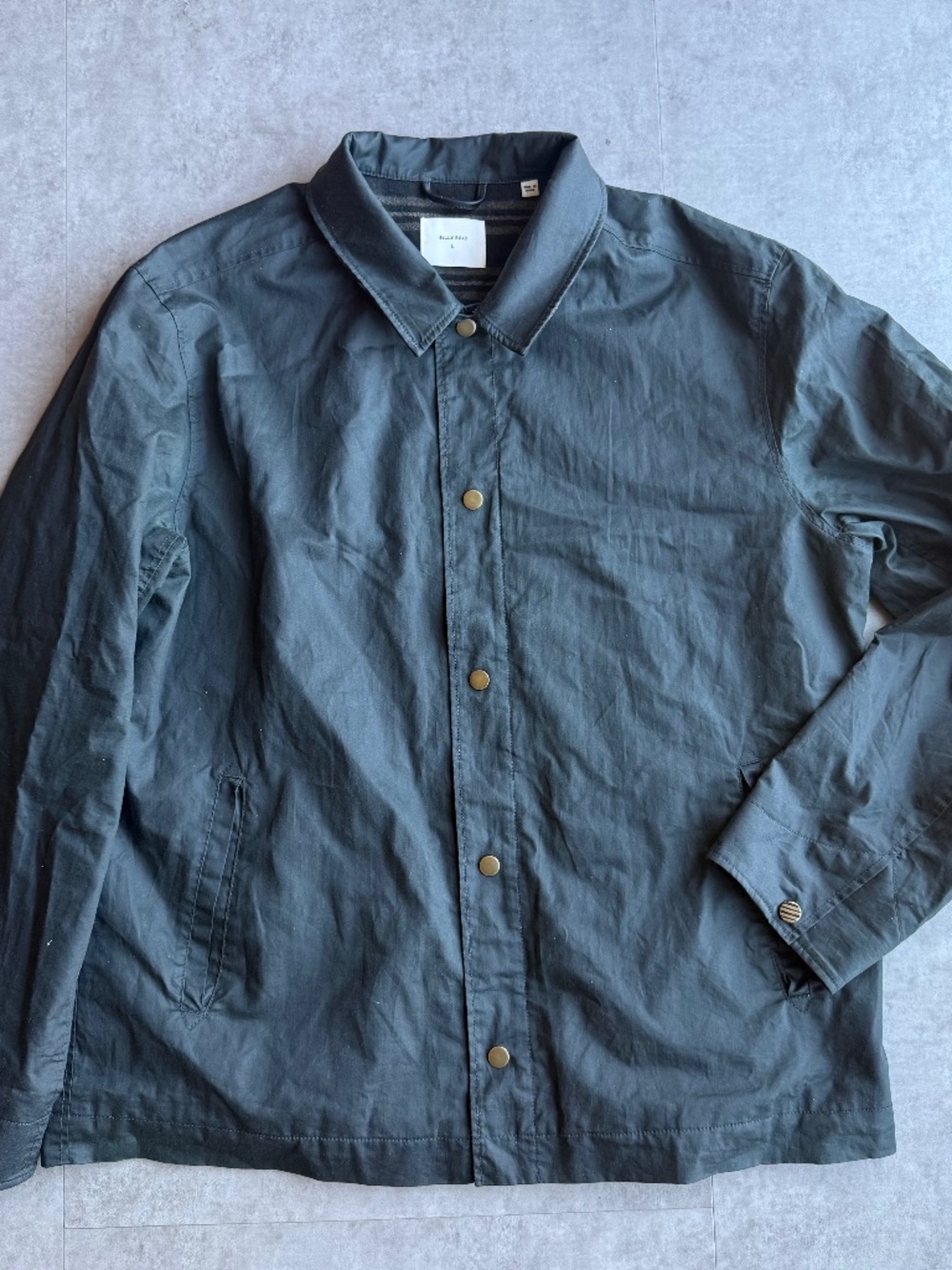 Billy Reid Harrison coach jacket, men's L, black waxed canvas blanket lined